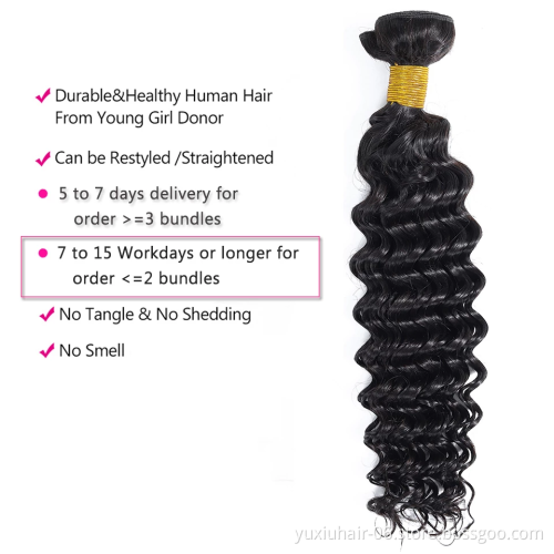 Free Sample Hair bundles Deep wave Supplier  Raw Cuticle Aligned Brazilian Virgin hair bundles with Lace frontal